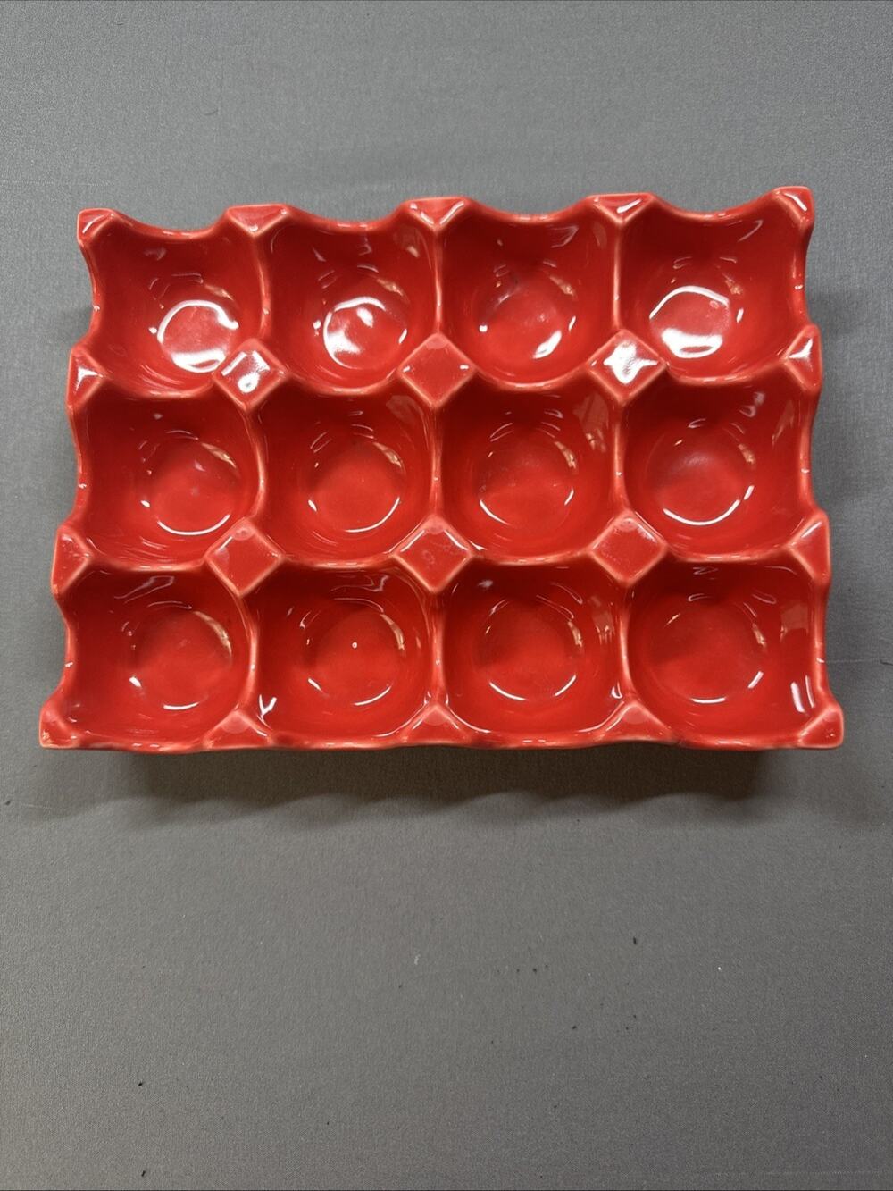 Chantal Red Ceramic Glazed Dozen Egg Sculptural Tray Modern Kitchen Serveware
